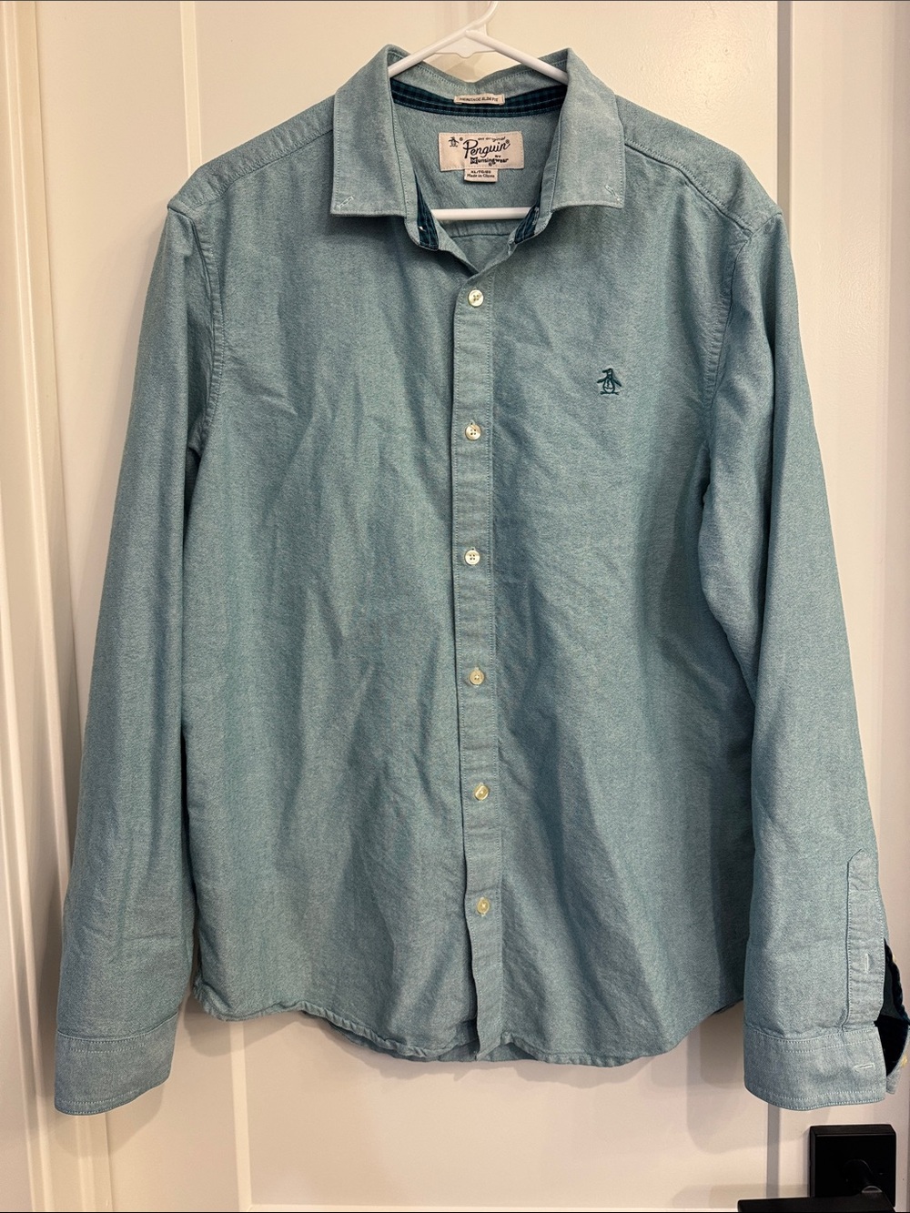 Original Penguin Men's Teal-Blue Button-Down Shirt